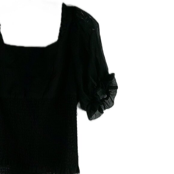 bebe- Black Corset Smocking Waist Top - Size 10 - Picture 2 of 6